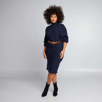 Robe longue col roul bleu marine