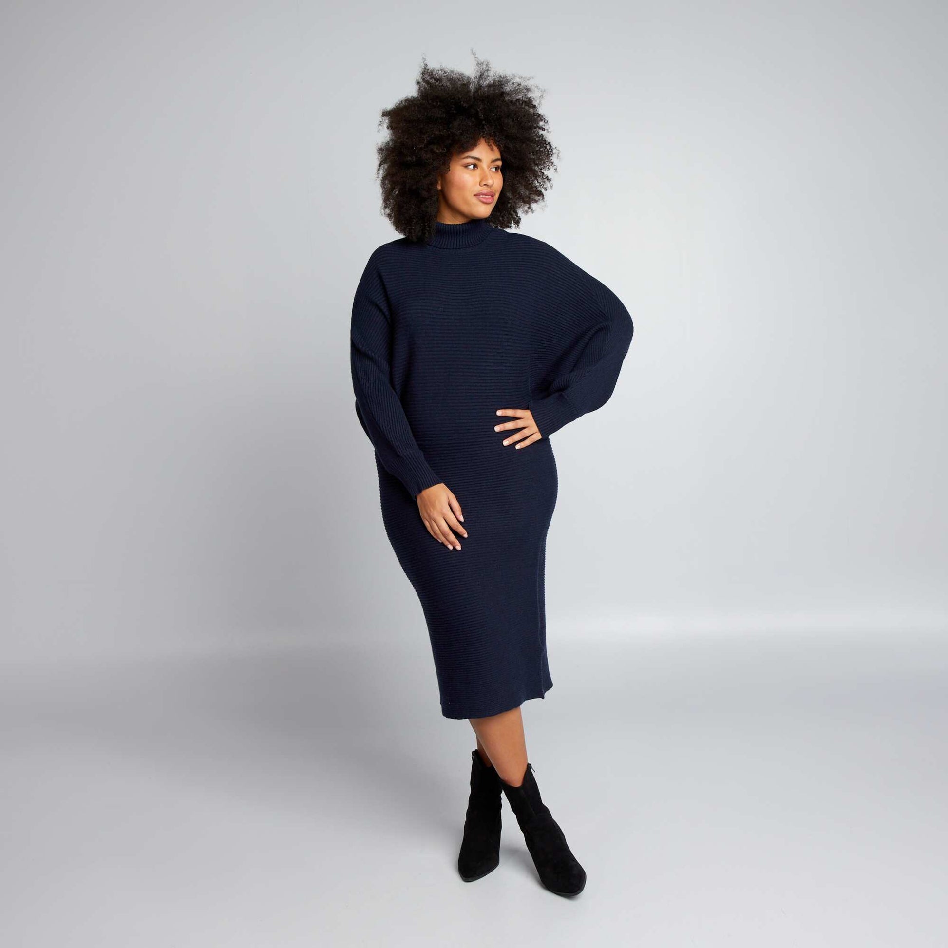 Robe longue col roul bleu marine