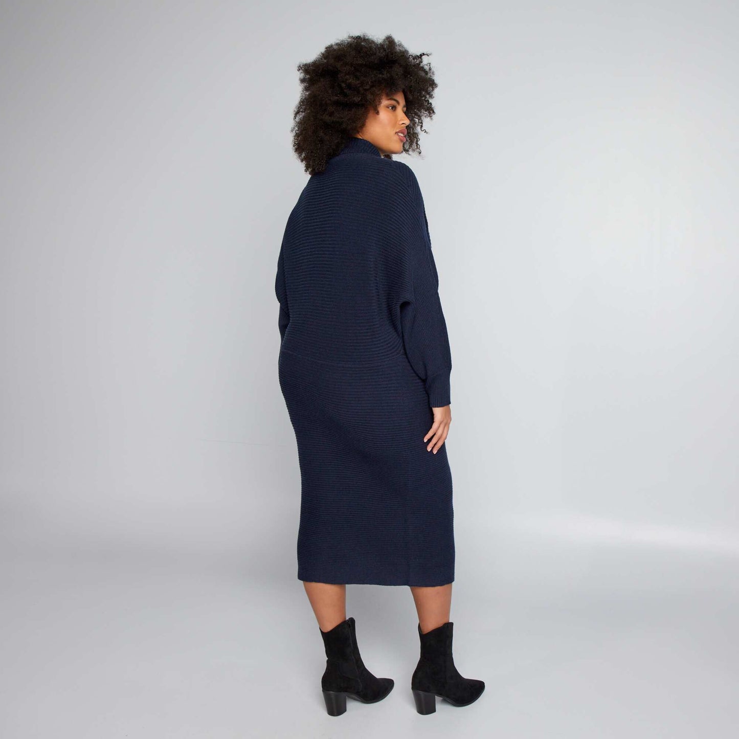 Robe longue col roul bleu marine