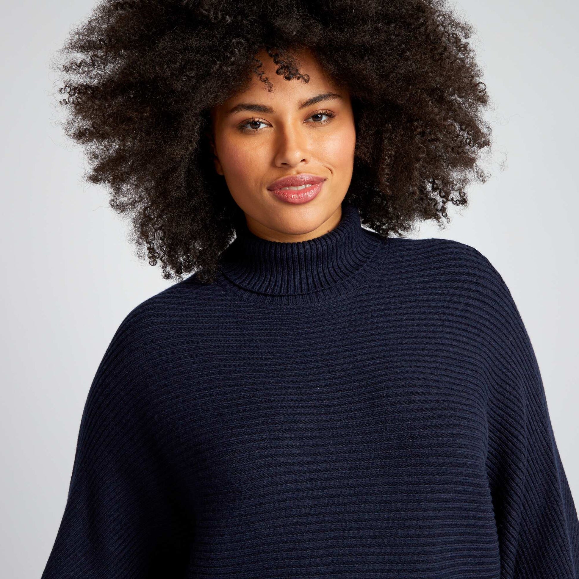 Robe longue col roul bleu marine