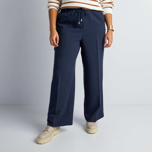 Pantalon droit taille lastiqu e Bleu