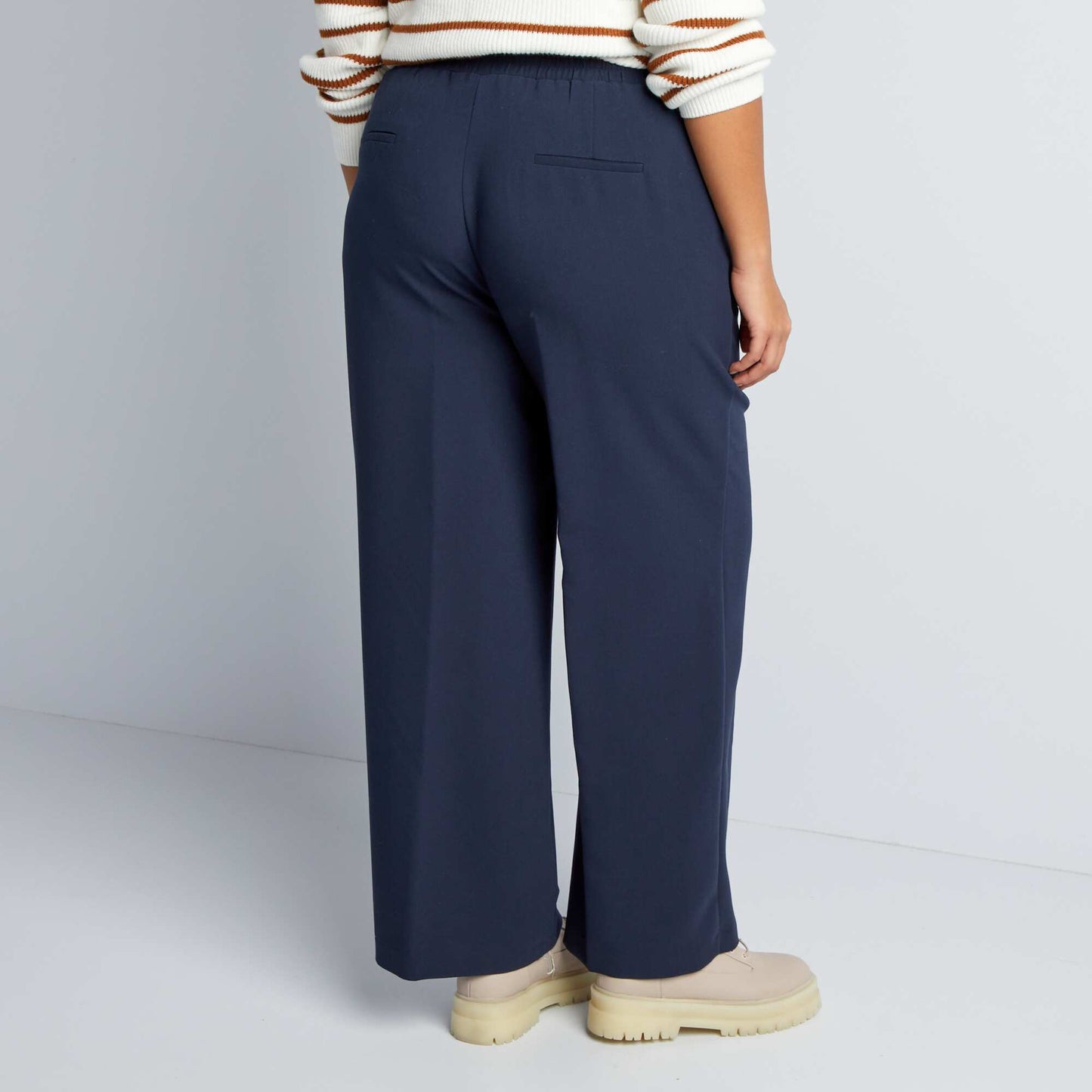 Pantalon droit taille lastiqu e Bleu