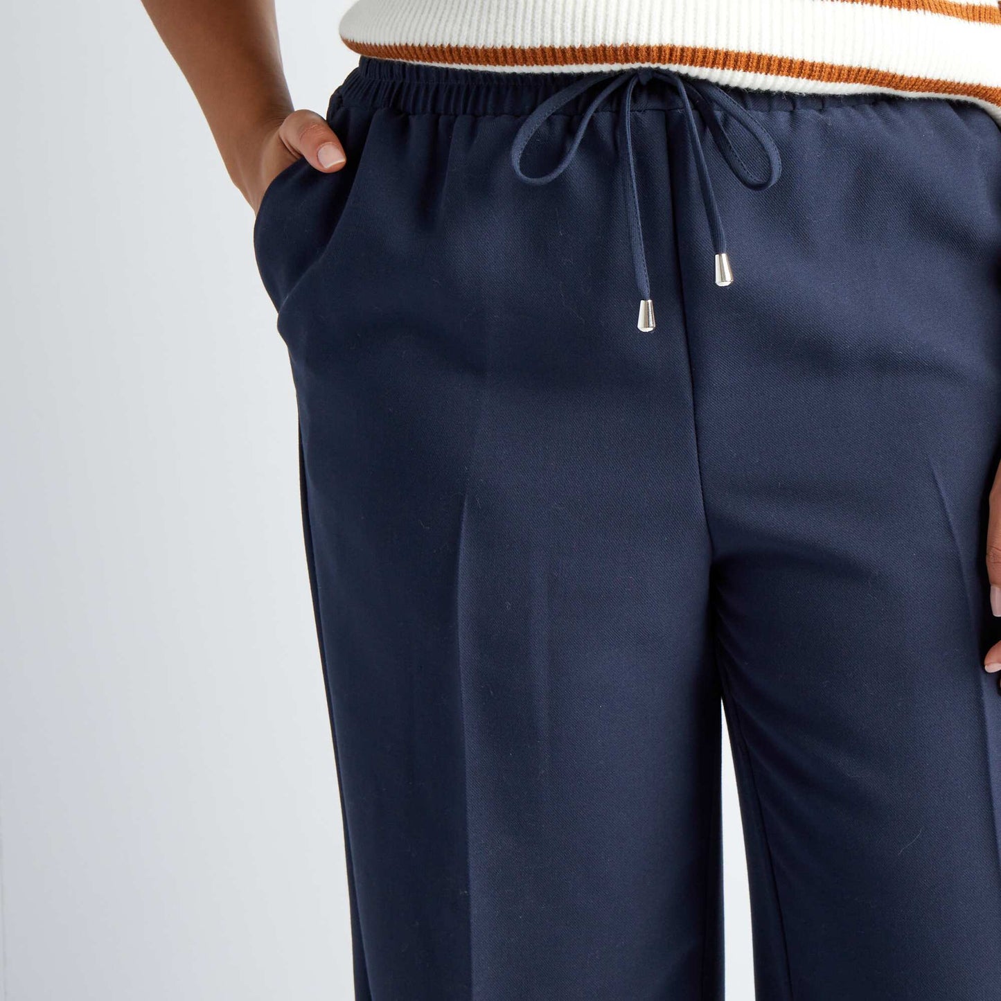 Pantalon droit taille lastiqu e Bleu