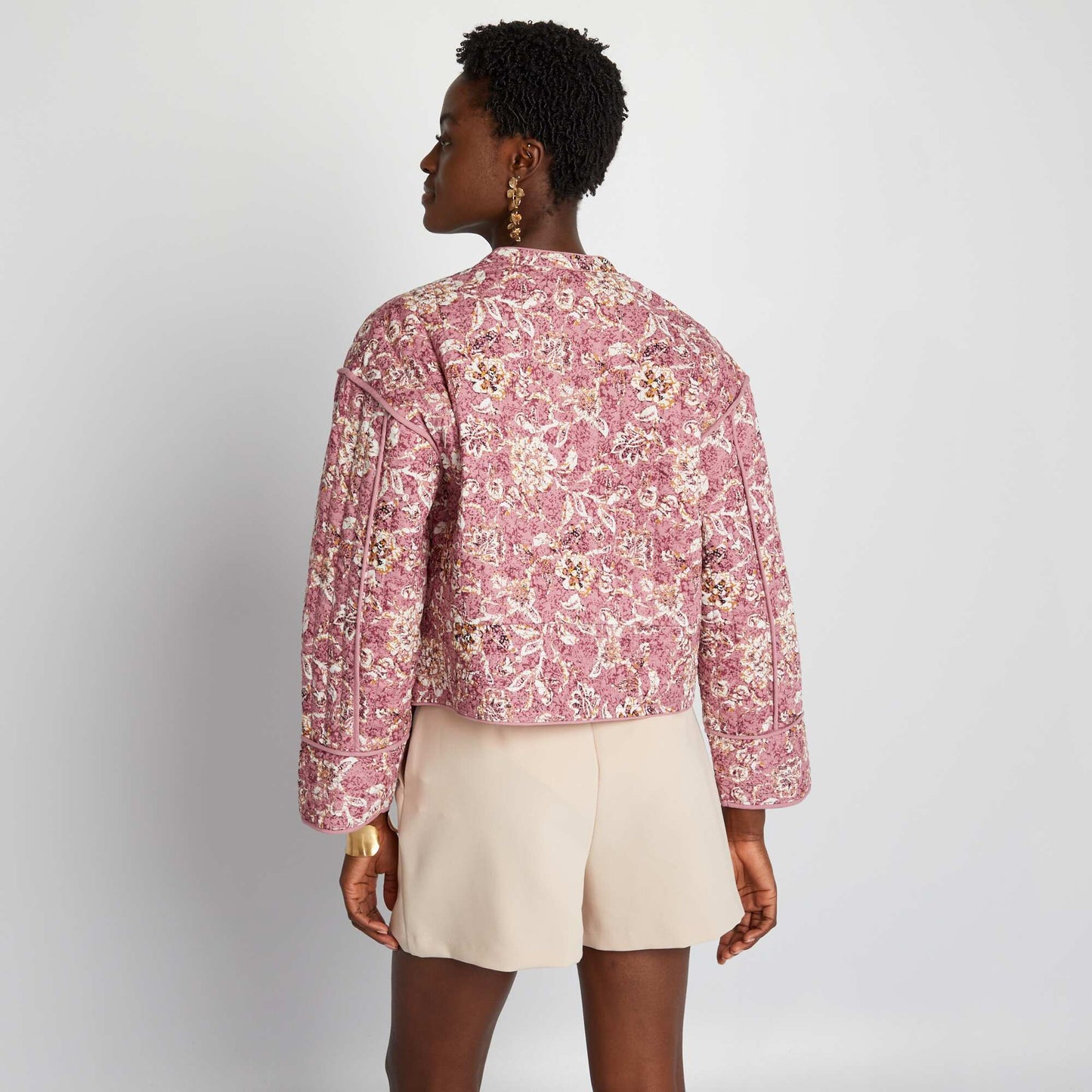 Veste courte matelass e fleurie Rose