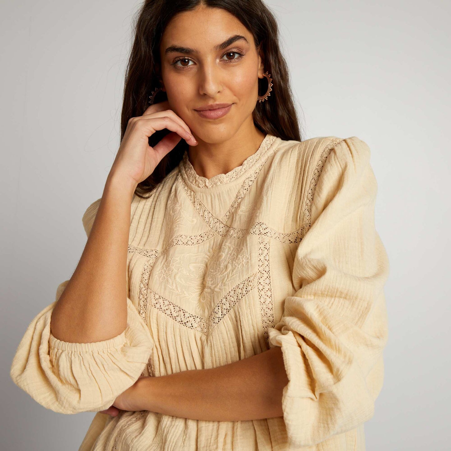 Blouse bohème gaze de coton Blanc