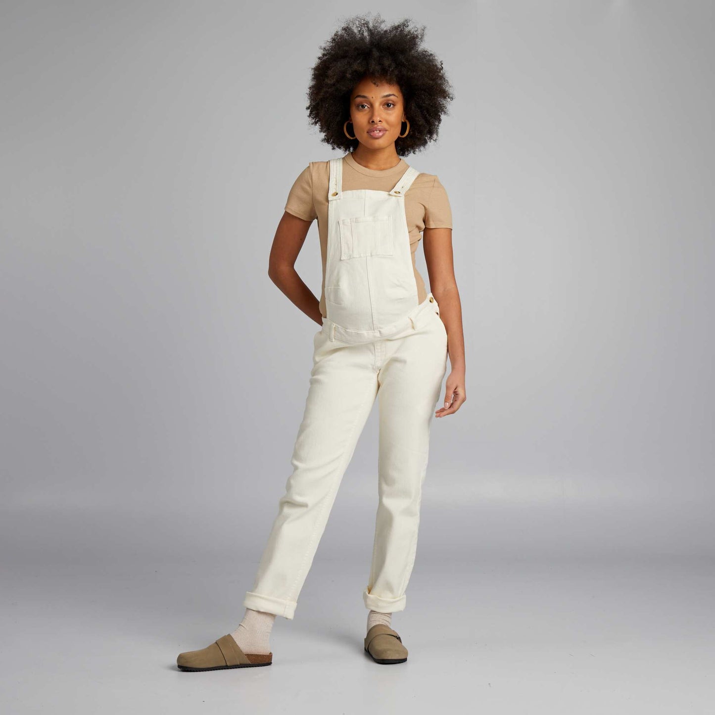 Salopette de grossesse en denim stretch Beige