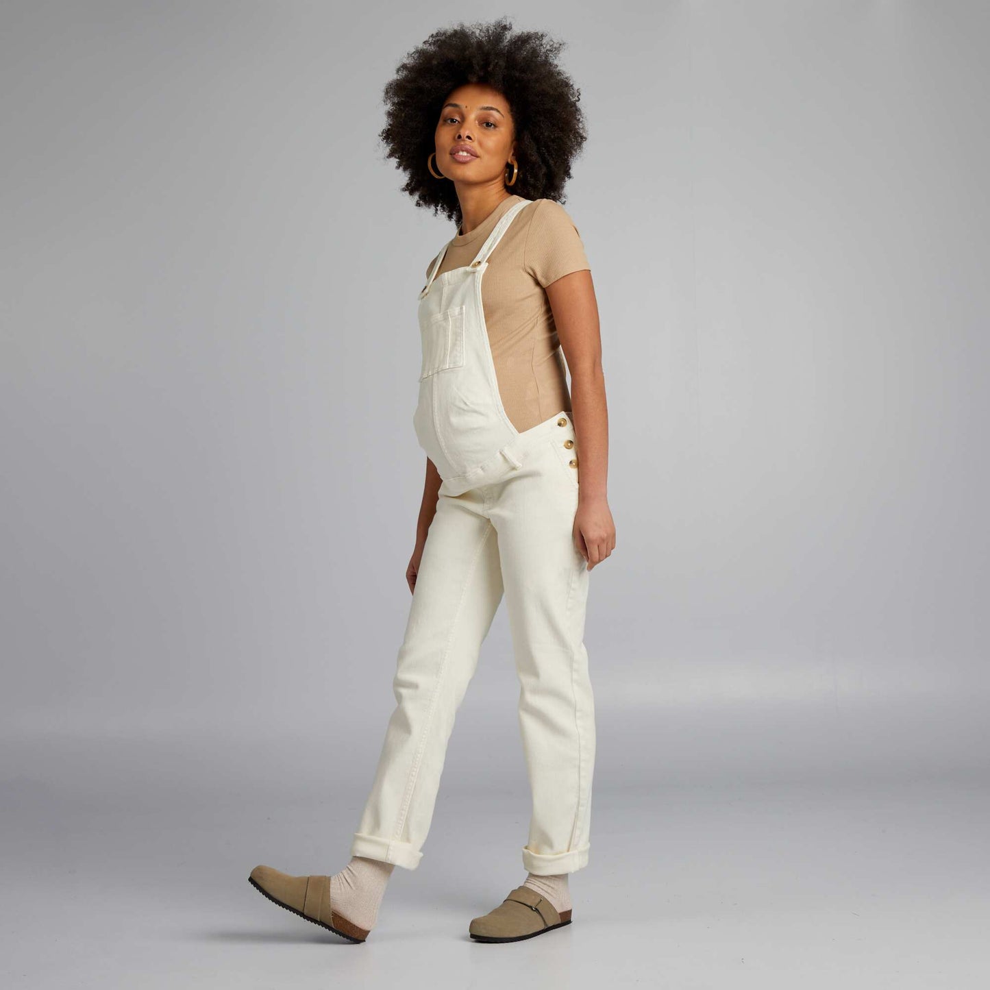 Salopette de grossesse en denim stretch Beige