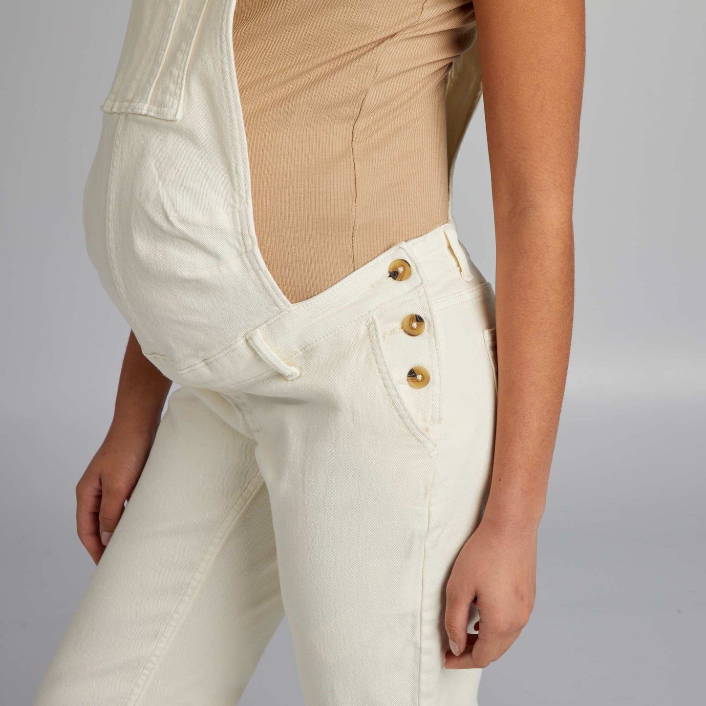 Salopette de grossesse en denim stretch Beige