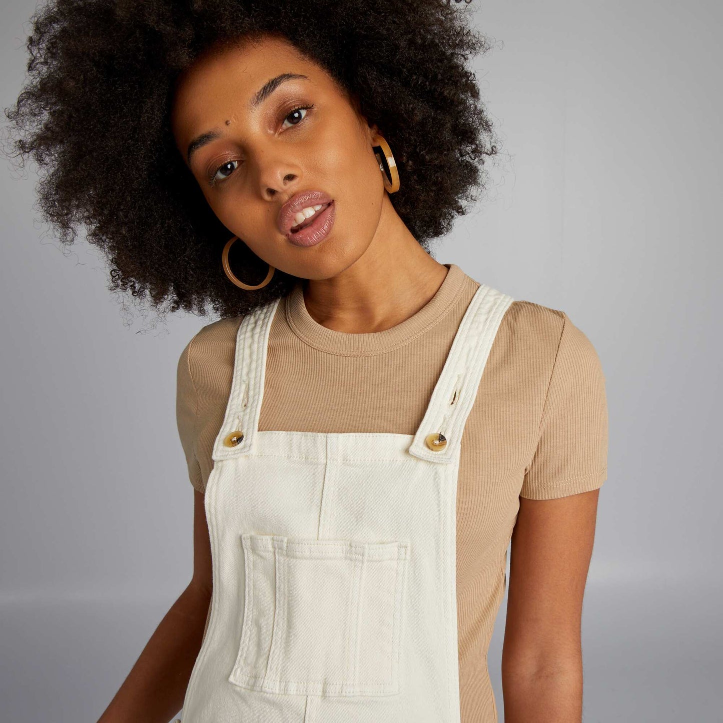 Salopette de grossesse en denim stretch Beige