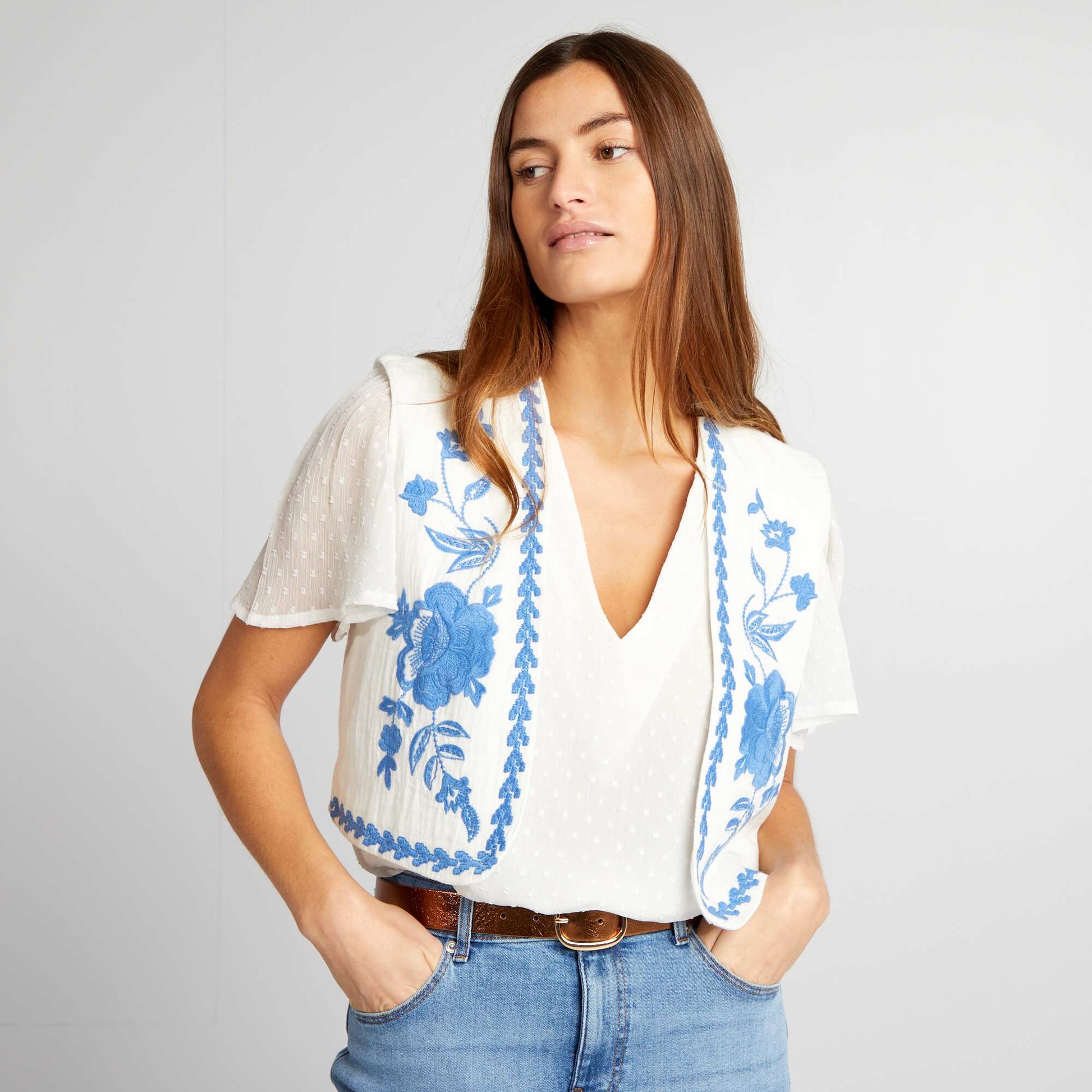 Veste sans manches broderies Blanc