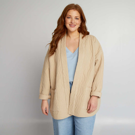 Veste kimono matelassée avec ceinture Beige