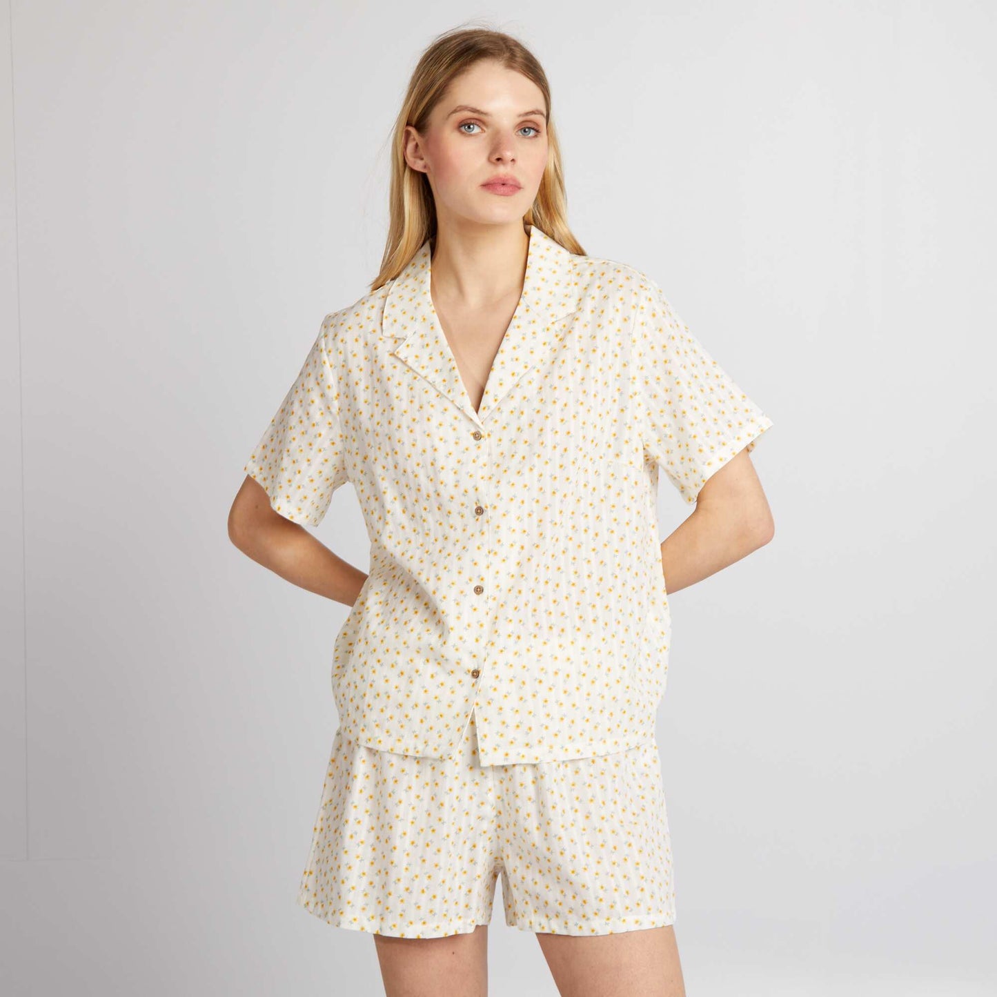 Pyjama court - chemise short - 2 pi ces Blanc/jaune