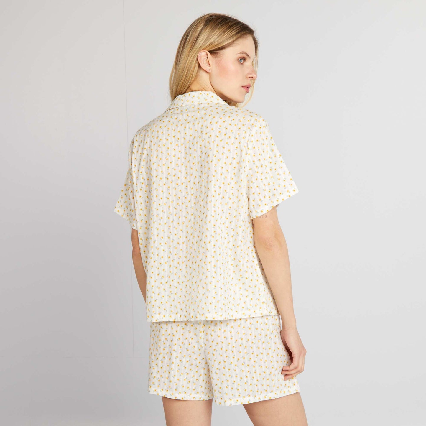 Pyjama court - chemise short - 2 pi ces Blanc/jaune