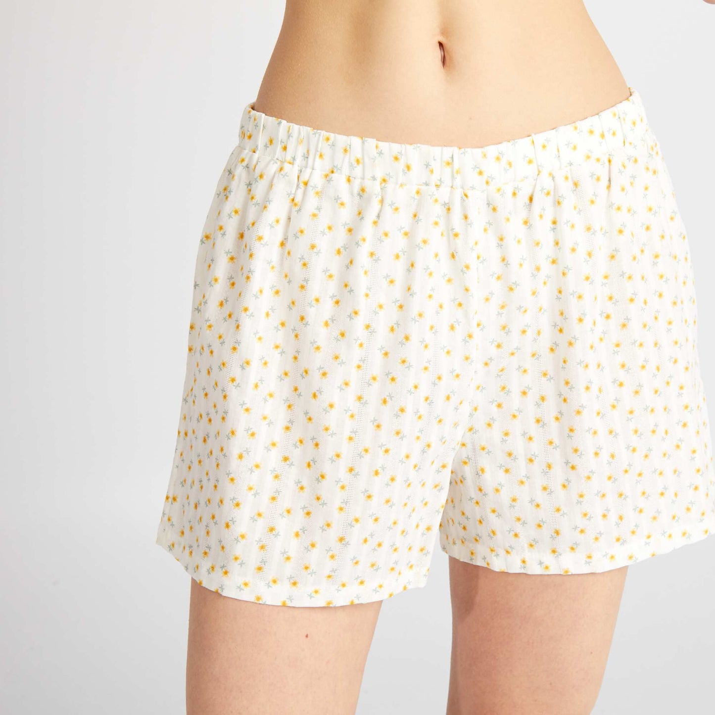 Pyjama court - chemise short - 2 pi ces Blanc/jaune