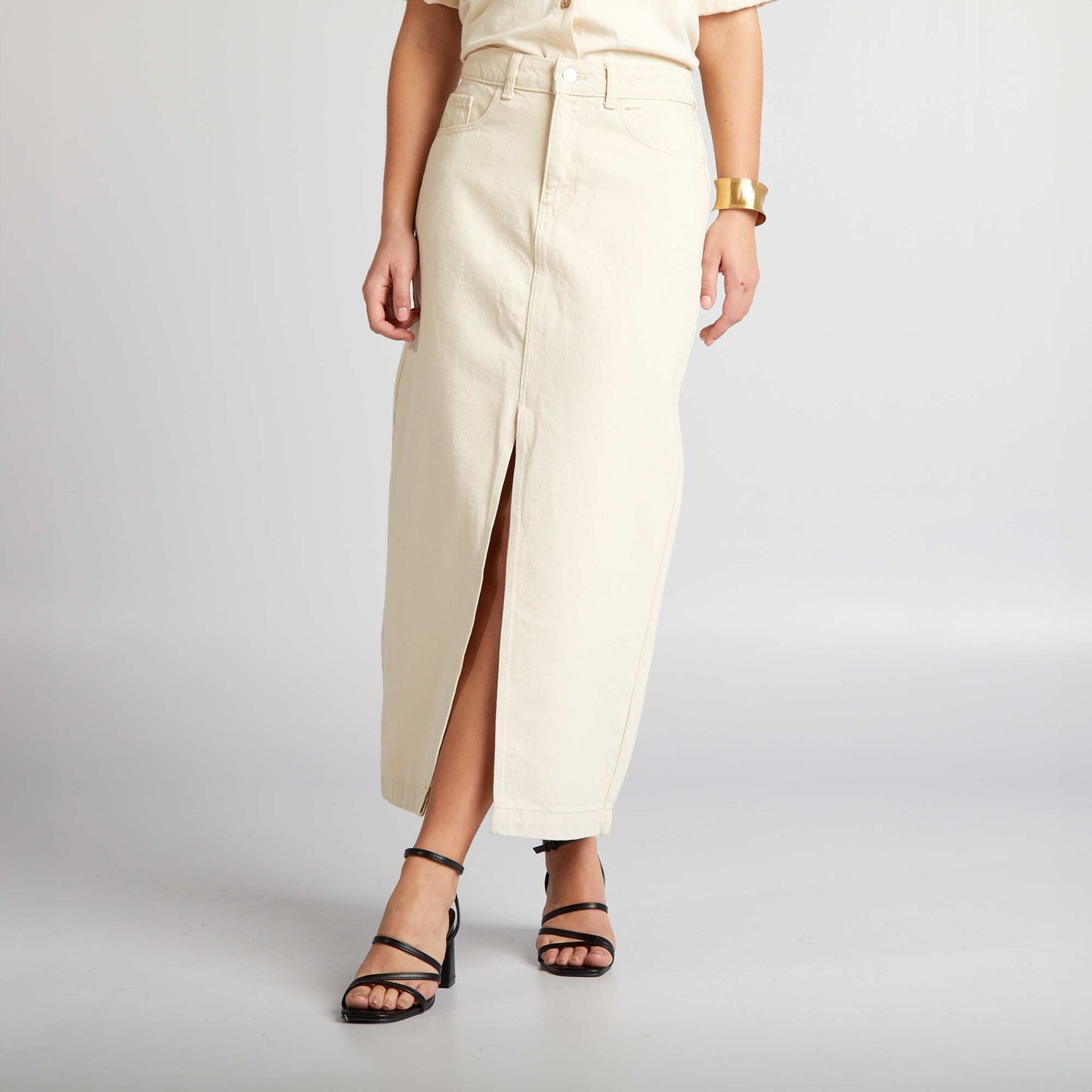 Jupe midi coupe droite Beige