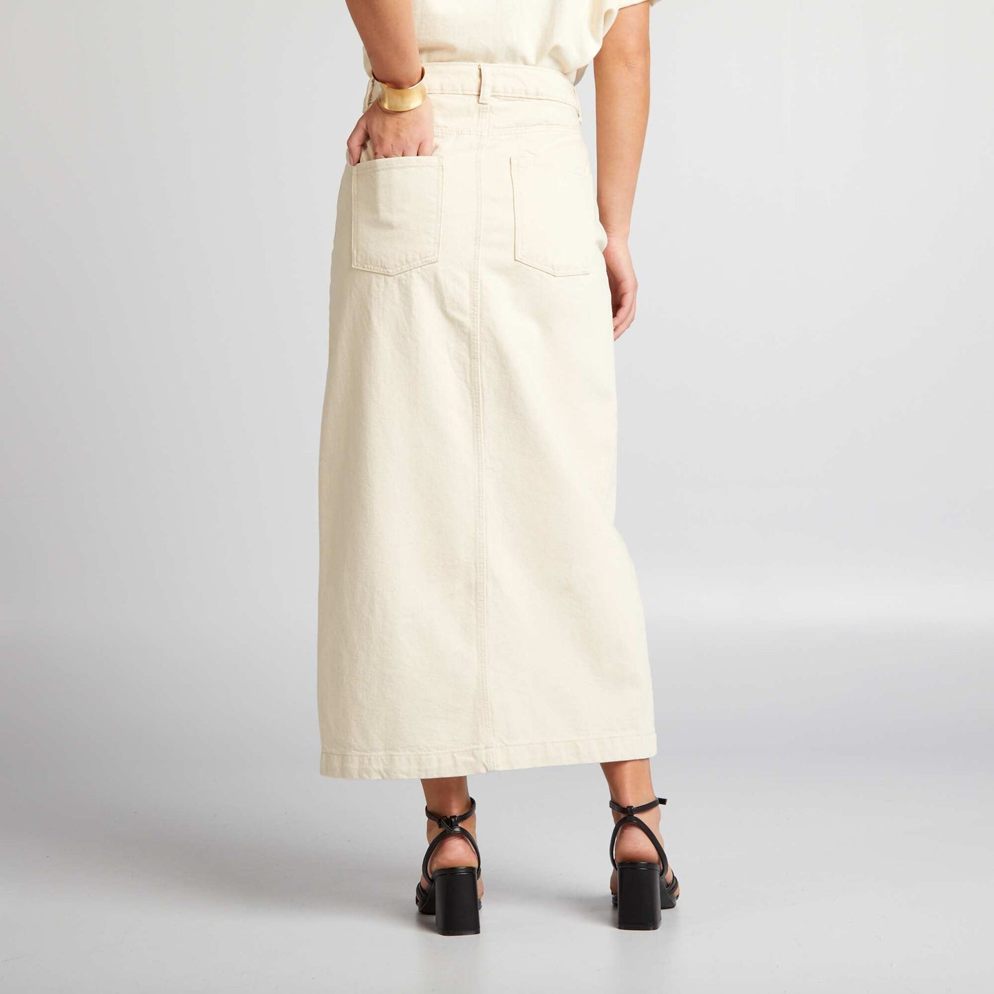 Jupe midi coupe droite Beige