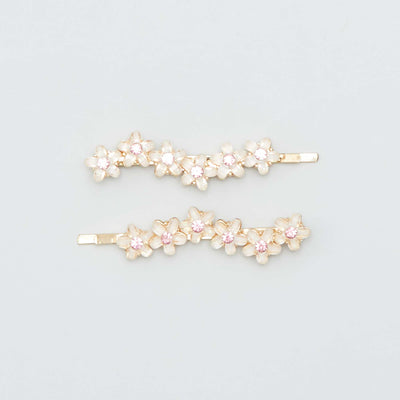 Lot de 2 barrettes fines fleurs Rose