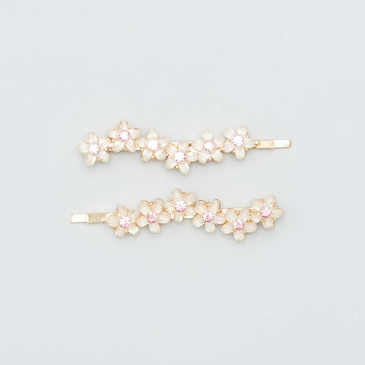 Lot de 2 barrettes fines   fleurs Rose