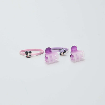 Lot de 2 pinces crabe + 2 lastiques 'Minnie & Mickey' 'Disney' Rose