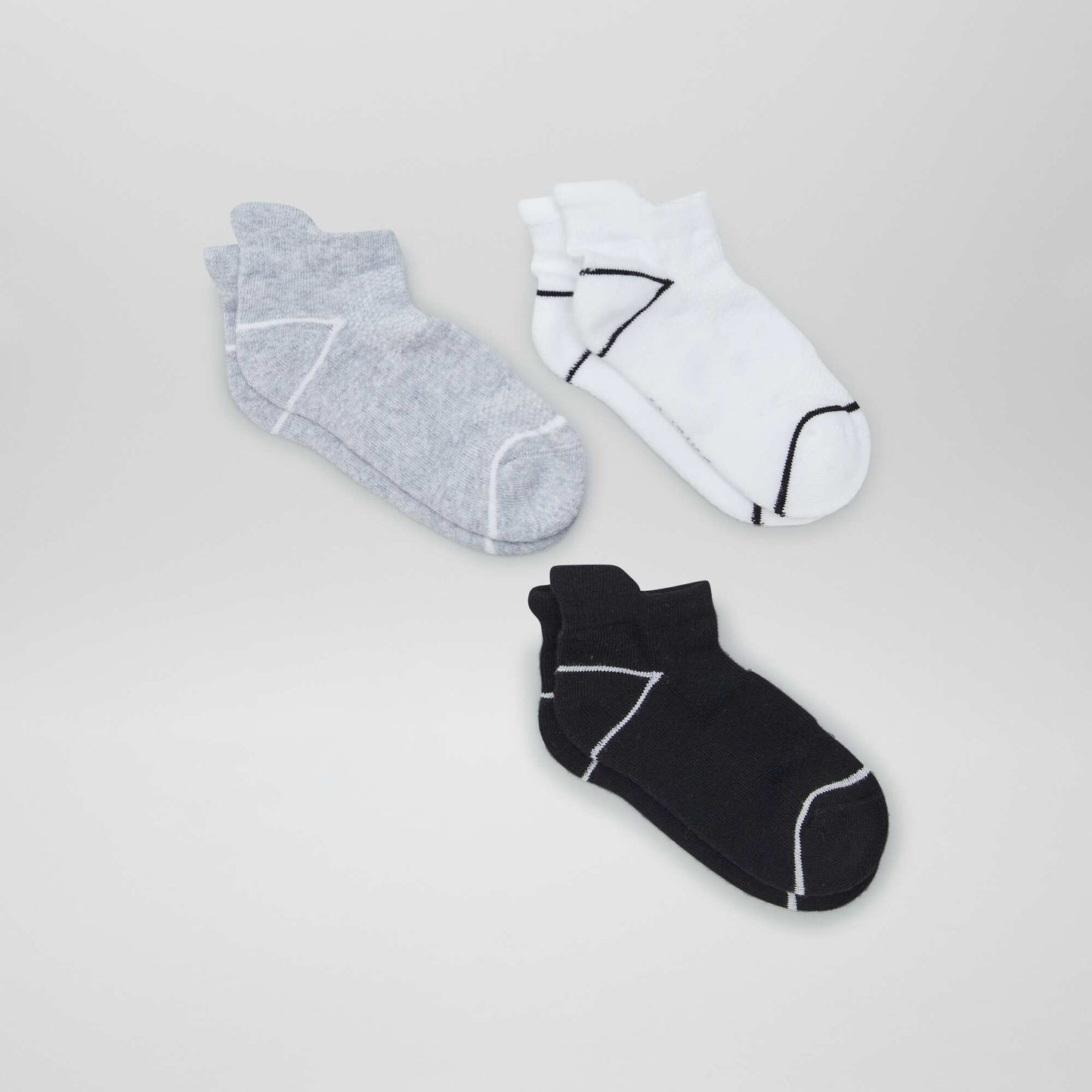 Lot de 3 chaussettes de sport invisibles Blanc/gris/noir