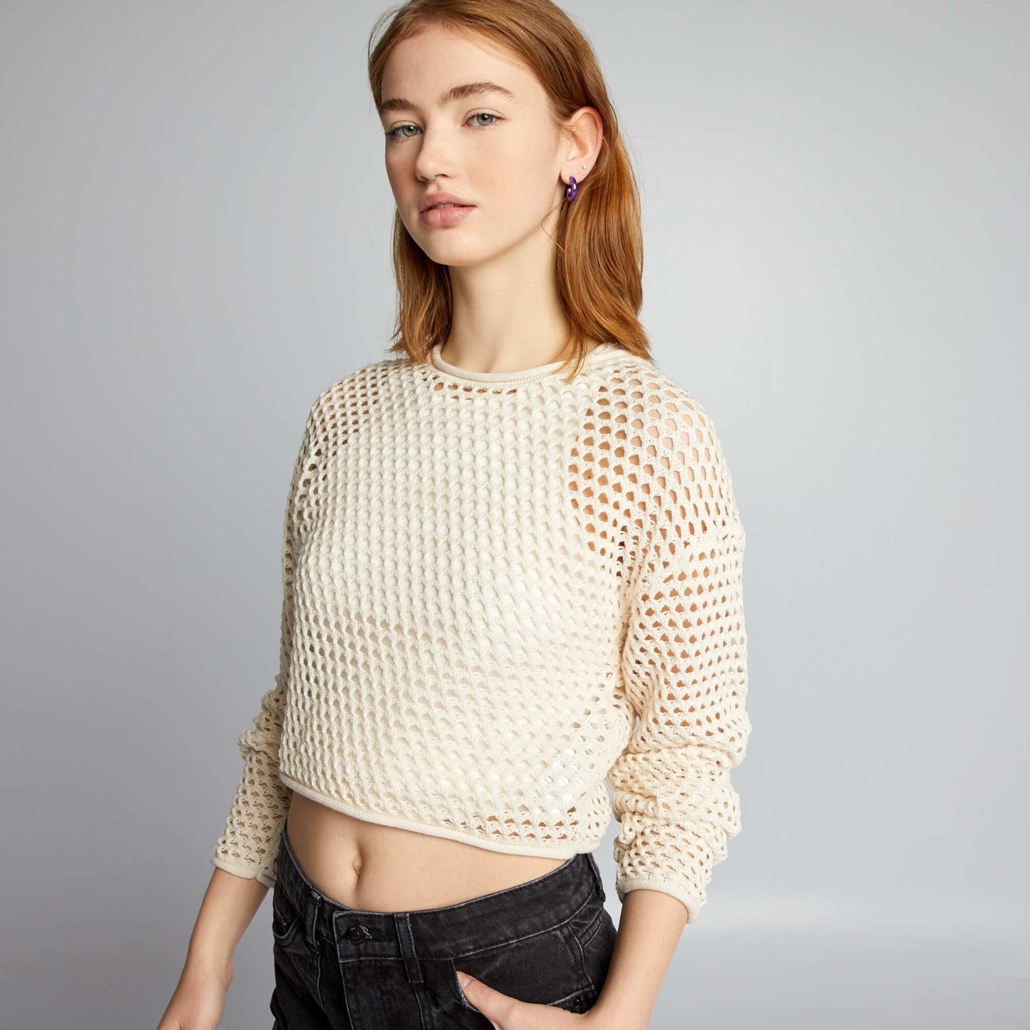 Pull en maille ajour e Beige