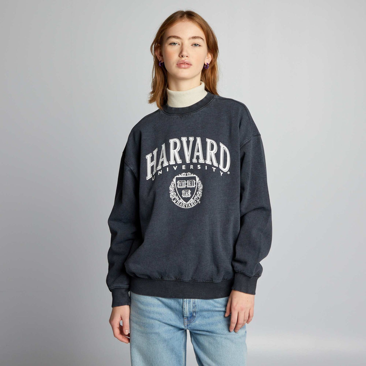 Sweat oversize 'Harvard' col rond Gris