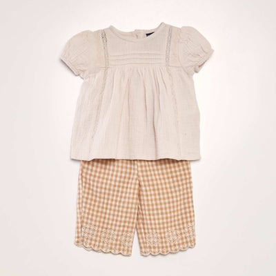 Ensemble blouse + pantalon Beige