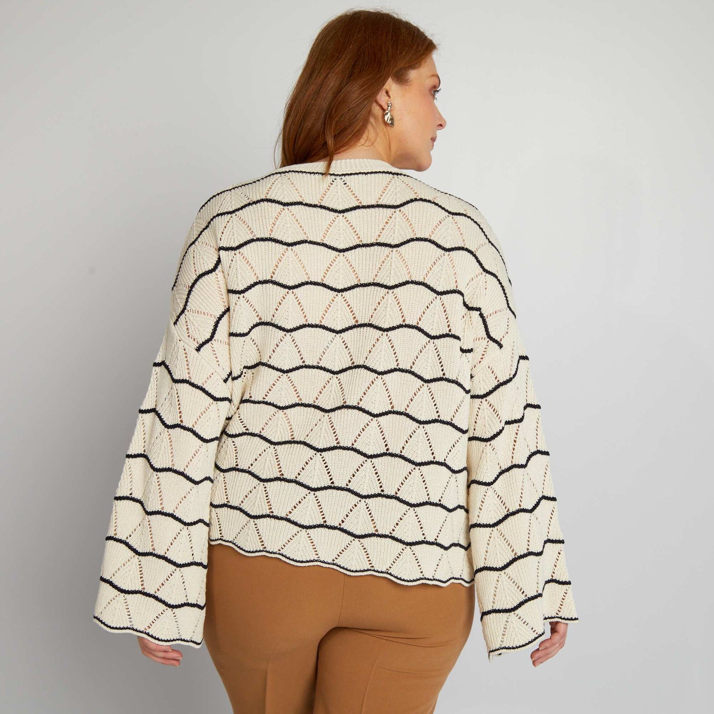 Pull ajour    col rond Beige/bleu marine