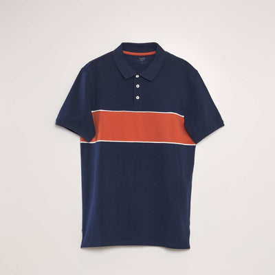 Polo en piqu de coton Orange/bleu marine