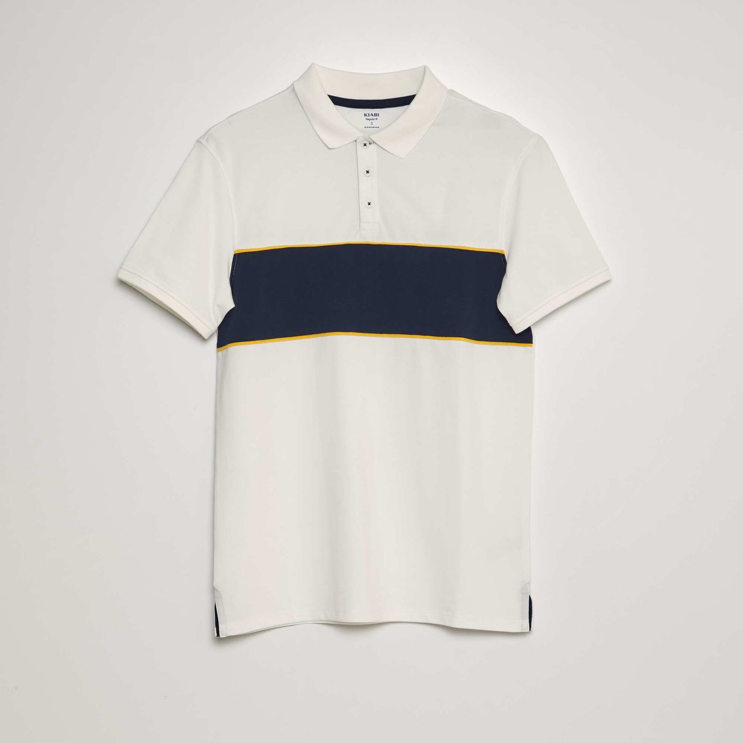 Polo en piqu  de coton Blanc/bleu marine