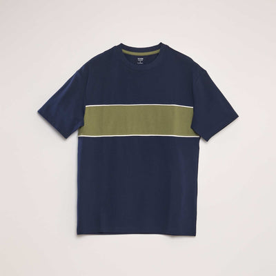 T-shirt en piqu de coton Vert/bleu marine