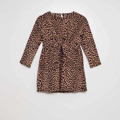 Robe motif avec liens nouer la taille Marron