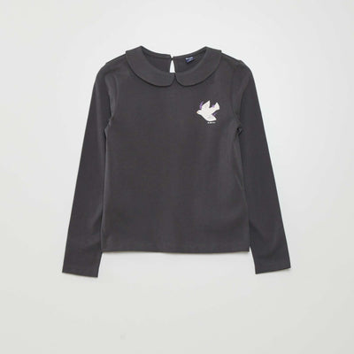 T-shirt col claudine Noir