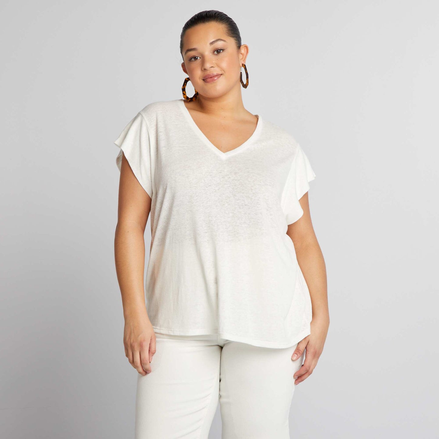 Tee-shirt en lin manches chauve-souris blanc