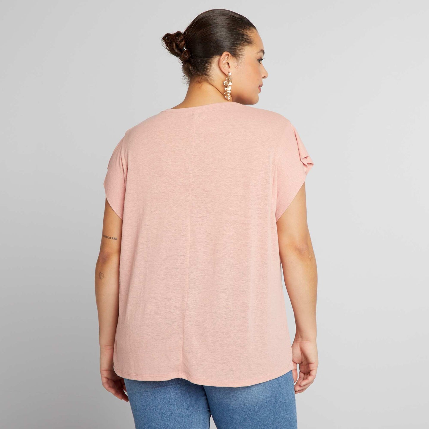 Tee-shirt en lin manches chauve-souris Rose