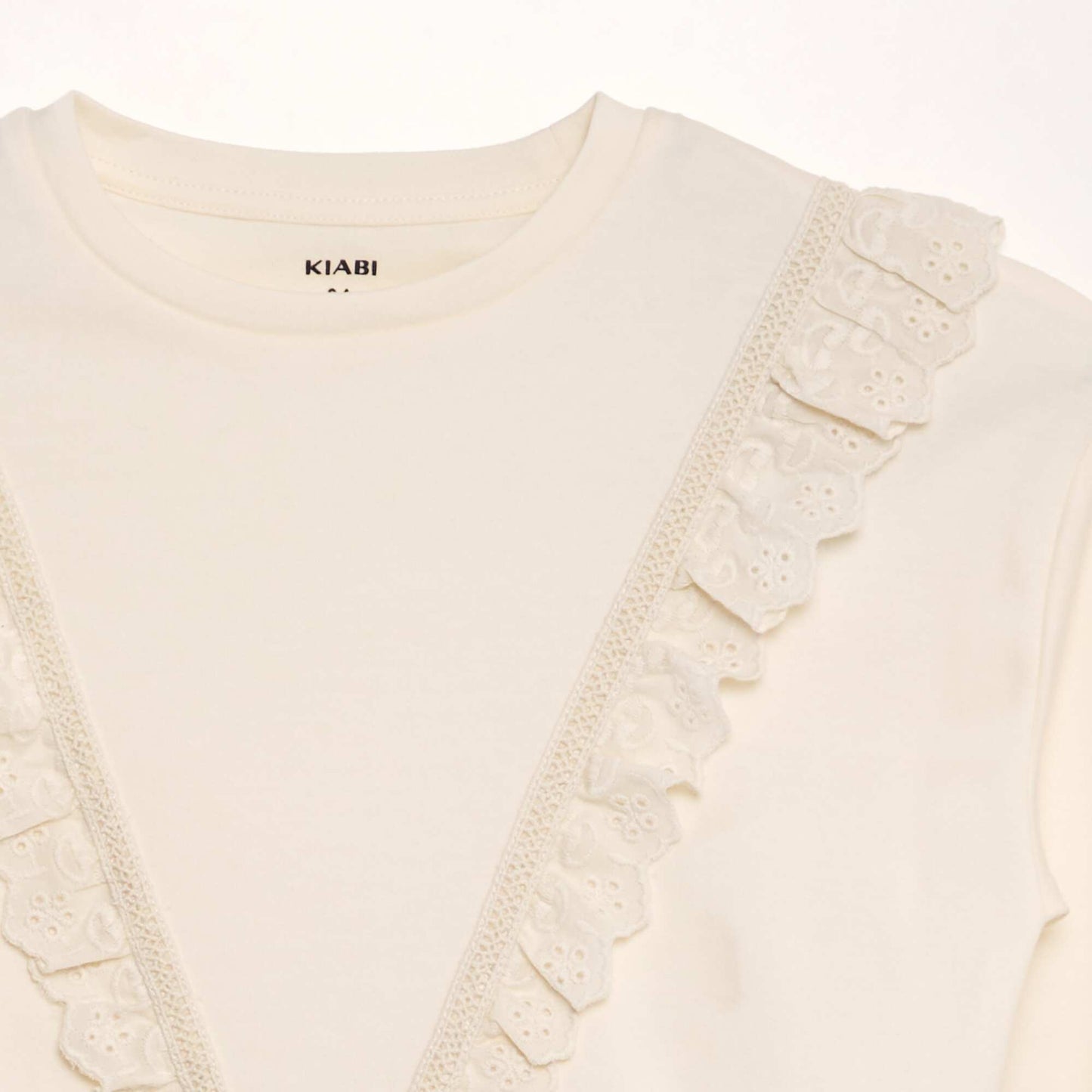 Sweat molleton avec volants en broderie anglaise Blanc