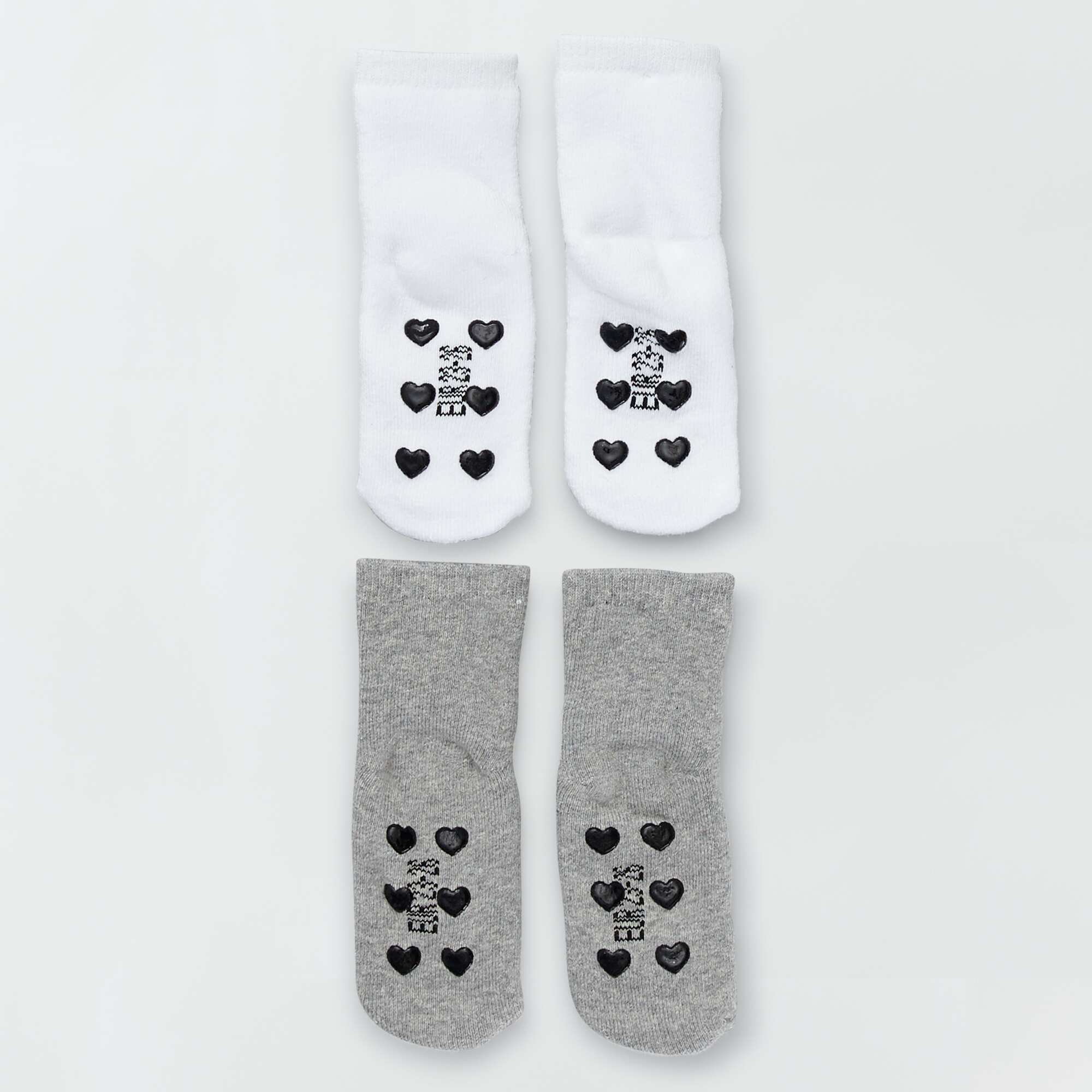 2 Paires De Chaussettes Antidérapantes Bébé 1-3 Ans - Coton Doux, Semelle Grip, Motifs Mignons