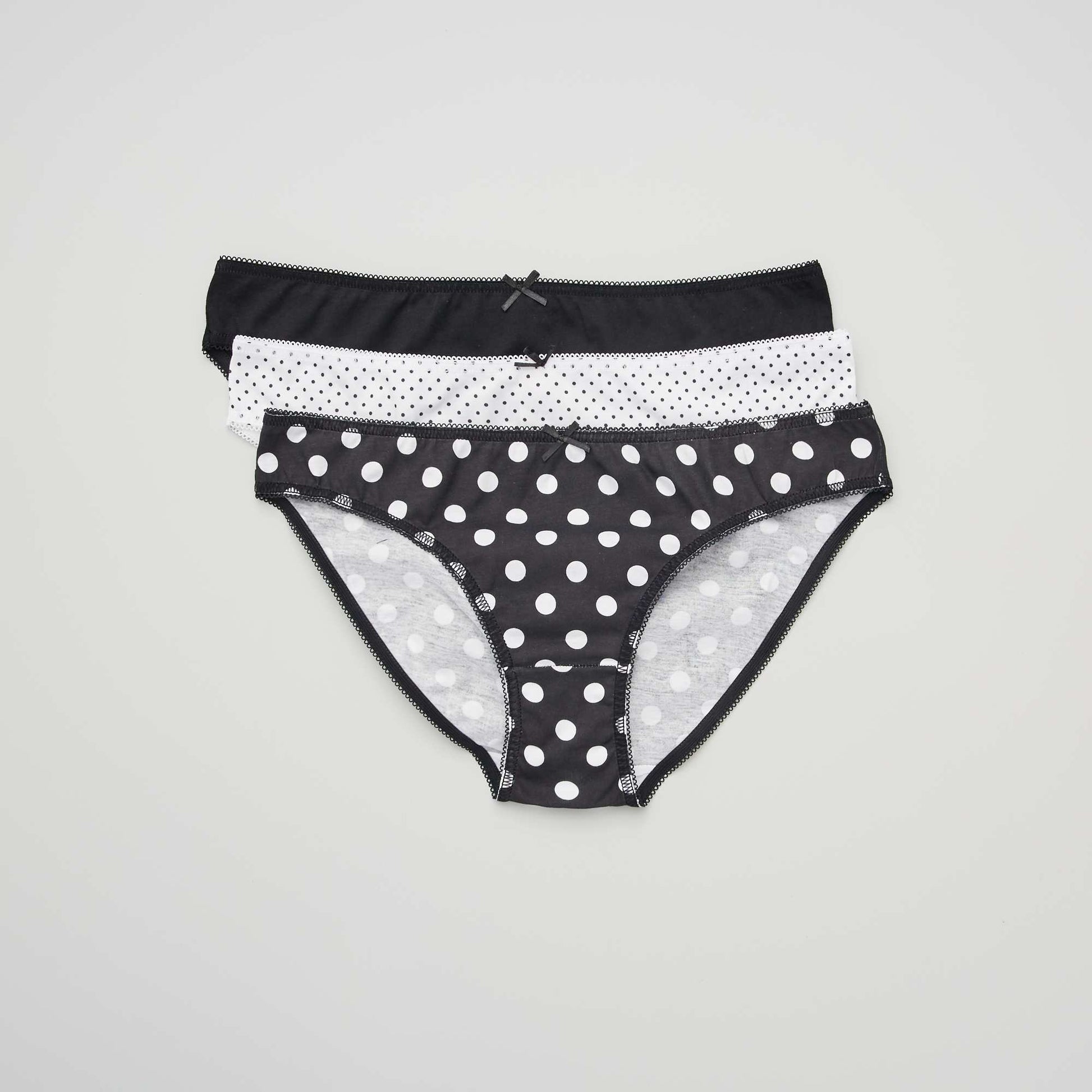Lot de 3 culottes noir/blanc/noir pois
