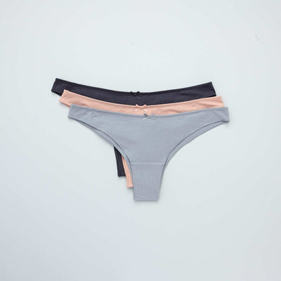 Lot de 3 tangas en coton stretch bleu/rose/gris
