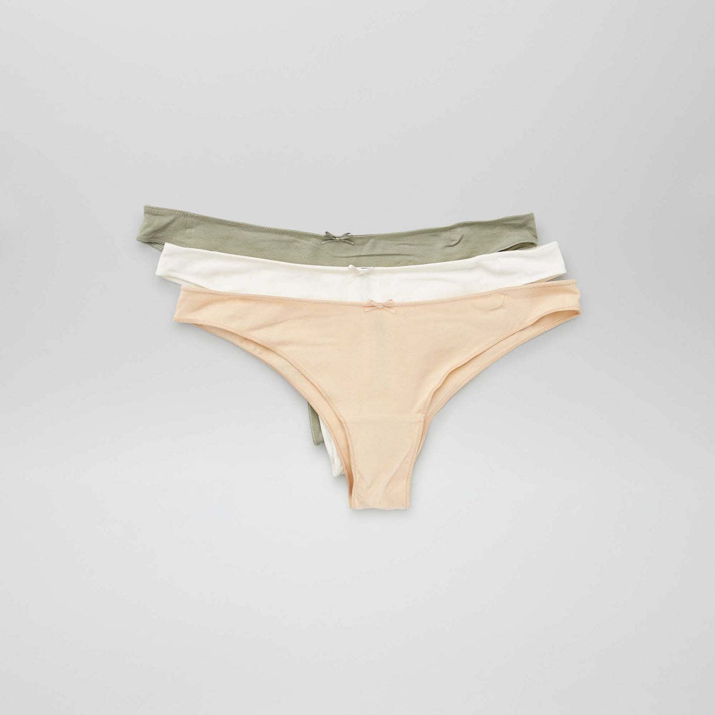 Lot de 3 tangas en coton stretch kaki/beige/ cru