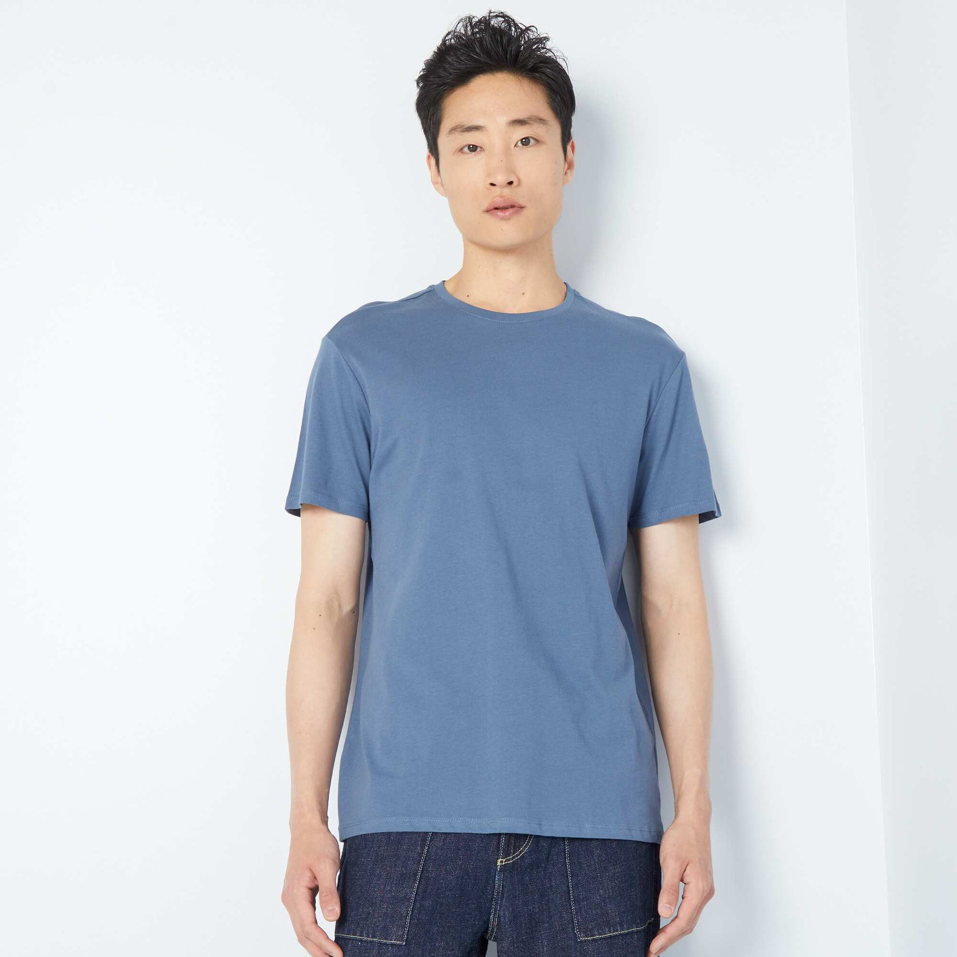 T-shirt droit en jersey uni Bleu