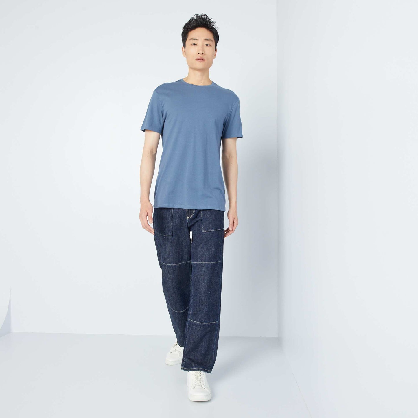 T-shirt droit en jersey uni Bleu