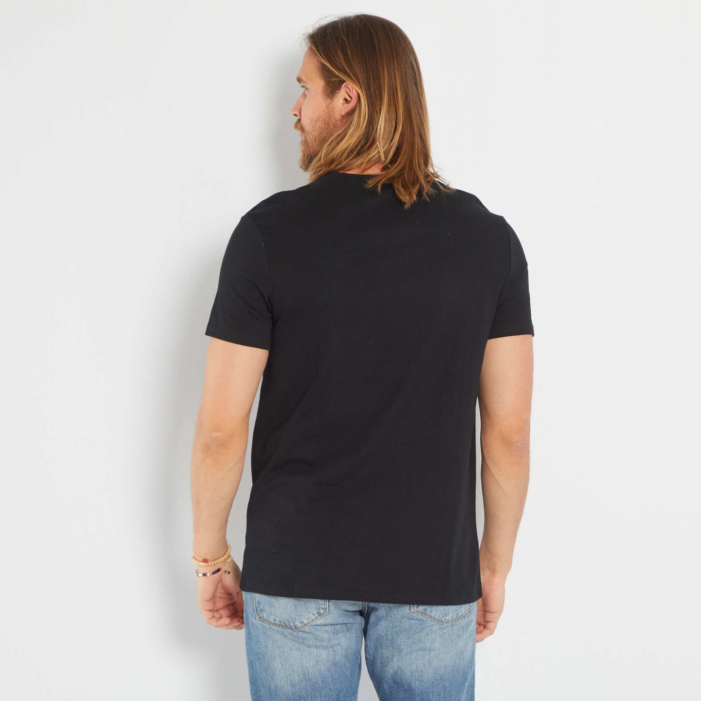 T-shirt regular col V en coton noir