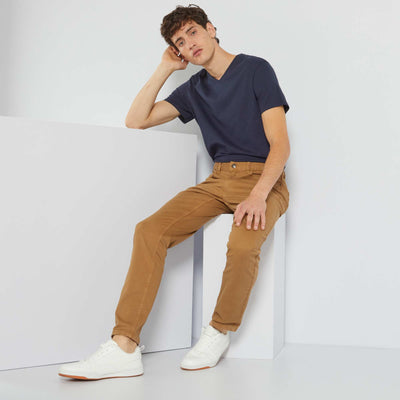 T-shirt regular col V en coton Bleu marine