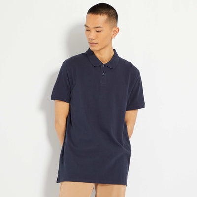 Polo uni en piqu de coton bleu marine