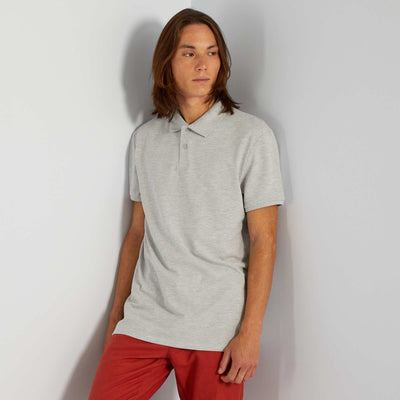 Polo uni en piqu de coton gris clair chin