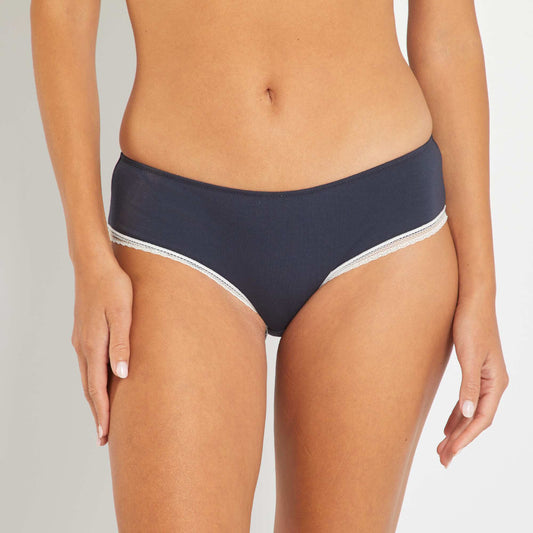 Shorty coton galons dentelle bleu marine