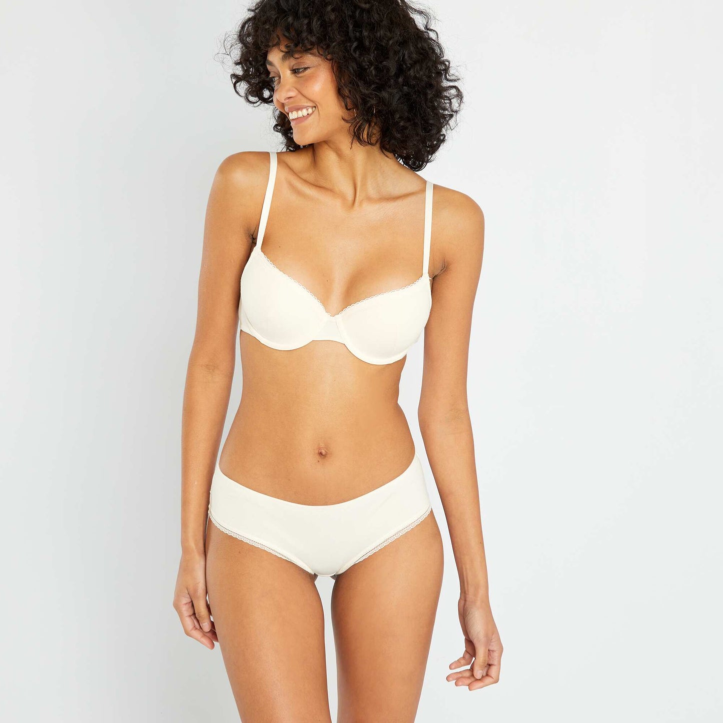 Shorty coton galons dentelle beige