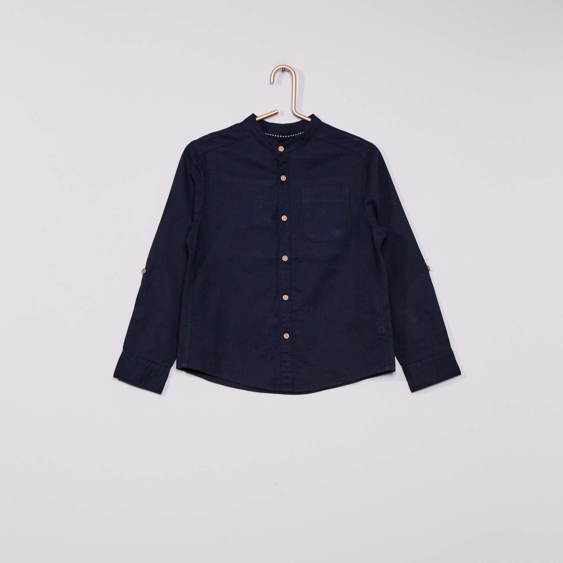 Chemise col mao bleu marine