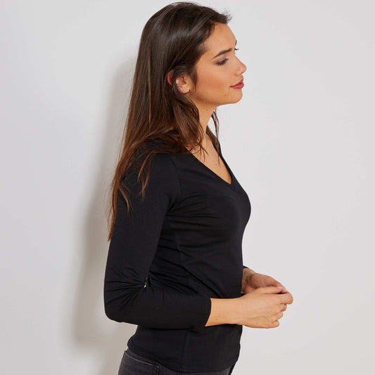 T-shirt col V noir